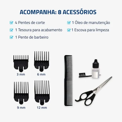 Máquina de cortar cabelo com 4 pentes e acessórios Hair Stylo - CR-07  110V