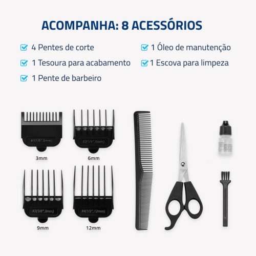 Máquina de cortar cabelo com maleta e acessórios Titanium Power - CR-09M  110V Máquina de cortar cabelo com maleta e acessórios Titanium Power - CR-09M  110V