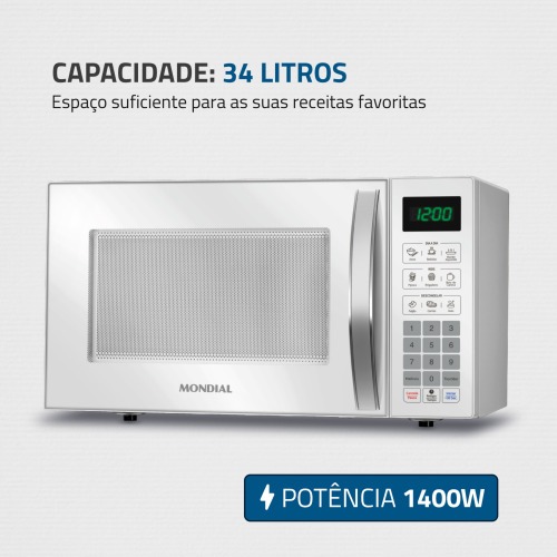 Micro-ondas 34 litros 1400W 10 n�veis de pot�ncia - MO-02-34-W  220V