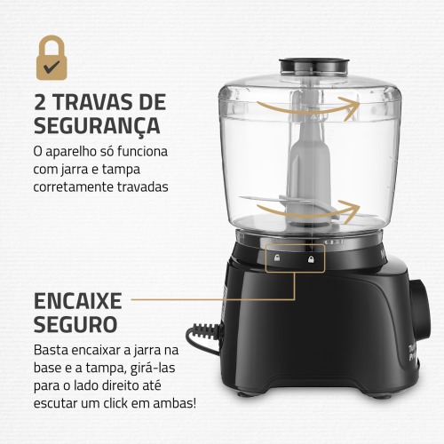 Mini Processador de alimentos 300 watts preto Turbo Pratic - MP-16-B  220V
