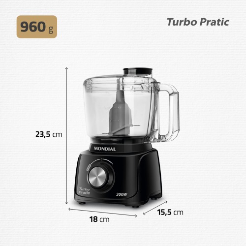 Mini Processador de alimentos 300 watts preto Turbo Pratic - MP-16-B  220V