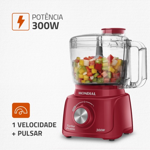 Mini Processador de alimentos 300 watts vermelho Turbo Pratic - MP-16-R  220V