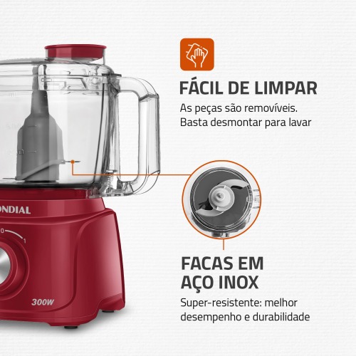 Mini Processador de alimentos 300 watts vermelho Turbo Pratic - MP-16-R  220V