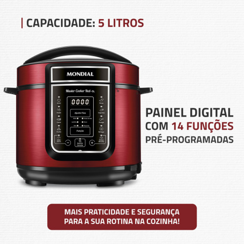 Panela de presso eltrica digital 5 litros Master Cook Red - PE-39  110V