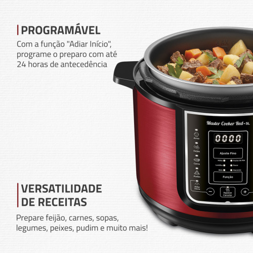 Panela de presso eltrica digital 5 litros Master Cook Red - PE-39  110V