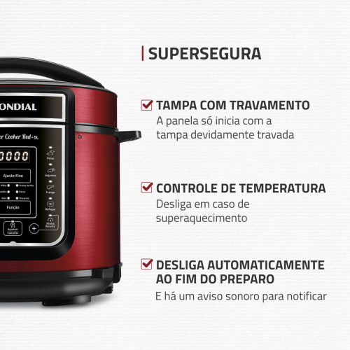 Panela de presso eltrica digital 5 litros Master Cook Red - PE-39  110V