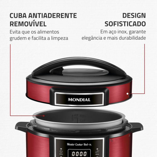 Panela de presso eltrica digital 5 litros Master Cook Red - PE-39  110V