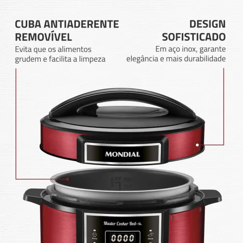 Panela de pressão elétrica digital 5 litros Master Cook Red - PE