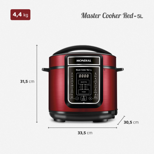 Panela de presso eltrica digital 5 litros Master Cook Red - PE-39  110V