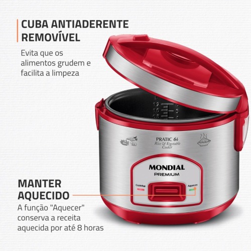 Panela elétrica de arroz 6 xícaras Pratic Rice 6i Red - PE-45-6X  110V Panela elétrica de arroz 6 xícaras Pratic Rice 6i Red - PE-45-6X  110V