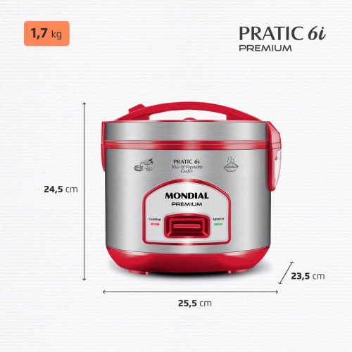 Panela elétrica de arroz 6 xícaras Pratic Rice 6i Red - PE-45-6X  110V Panela elétrica de arroz 6 xícaras Pratic Rice 6i Red - PE-45-6X  110V