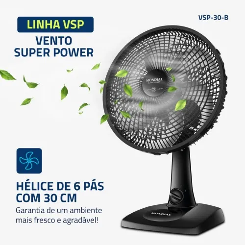 Ventilador de mesa 30 cm 6 pás com 3 velocidades - VSP-30-B  110V