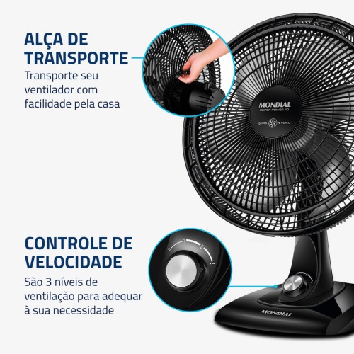 Ventilador de mesa 40 cm 6 pás com 3 velocidades Super Power - VSP-40-B  220V Ventilador de mesa 40 cm 6 pás com 3 velocidades Super Power - VSP-40-B  220V