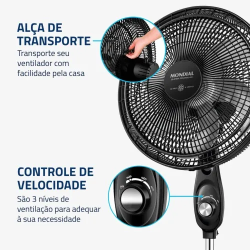 Ventilador de coluna 40 cm 6 pás Super Power - VSP-40C-NB  110V
