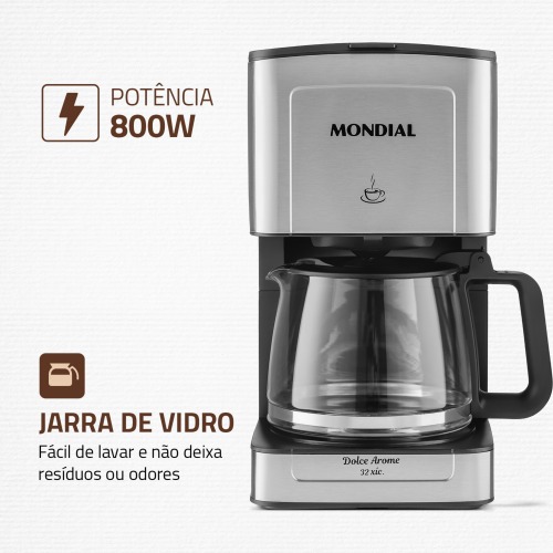 Cafeteira elétrica 800W jarra de vidro 32 xícaras Dolce Arome - C-44-32X-SI 110V Cafeteira elétrica 800W jarra de vidro 32 xícaras Dolce Arome - C-44-32X-SI 110V