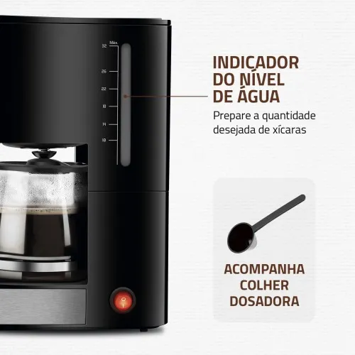 Cafeteira elétrica 800W jarra de vidro 32 xícaras Dolce Arome - C-44-32X-SI  110V