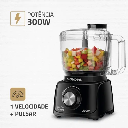 Mini Processador de alimentos 300 watts preto Turbo Pratic - MP-16-B  110V