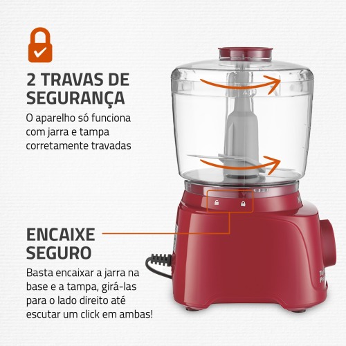 Mini Processador de alimentos 300 watts vermelho Turbo Pratic - MP-16-R  110V