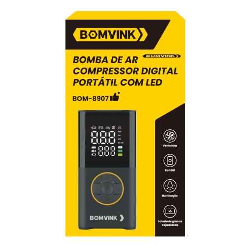 Mini Compressor de Ar porttil digital recarregvel 150 psi - BOM-8907 