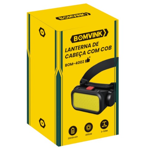 Lanterna de cabeça reccarregável COB 400 lúmens - BOM-4002 Lanterna de cabeça reccarregável COB 400 lúmens - BOM-4002