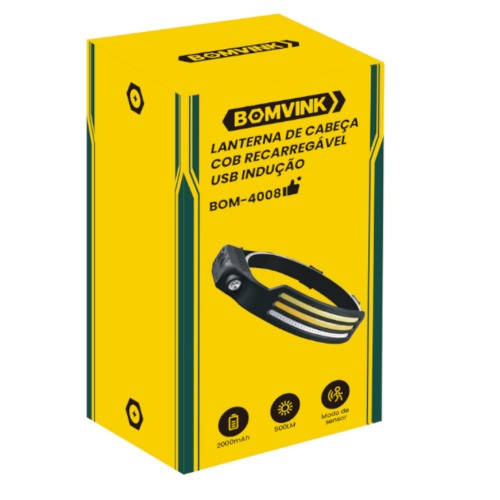 Lanterna de cabeça recarregável 3 LEDs COB 500 lúmens - BOM-4008 Lanterna de cabeça recarregável 3 LEDs COB 500 lúmens - BOM-4008