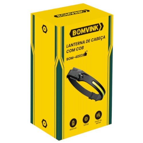 Lanterna de cabeça LED COB Recarregável 500 lúmens - BOM-4003 Lanterna de cabeça LED COB Recarregável 500 lúmens - BOM-4003