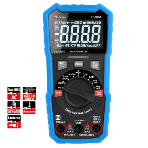 Multímetro digital portátil True RMS CAT III 600V - ET-1505A Multímetro digital portátil True RMS CAT III 600V - ET-1505A