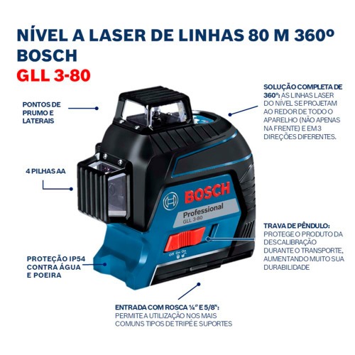 Nvel  laser com 3 linhas 360 alcance de 30 metros - GLL3-80