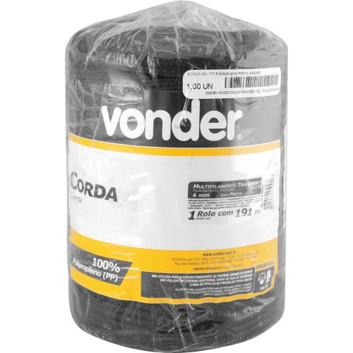 Corda multifilamento 6,0 mm cor preta rolo com 191 m Corda multifilamento 6,0 mm cor preta rolo com 191 m