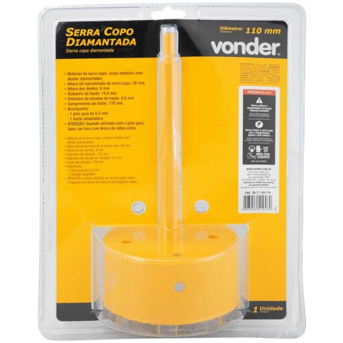 Serra copo diamantada 110 mm com haste de 3/8 Serra copo diamantada 110 mm com haste de 3/8
