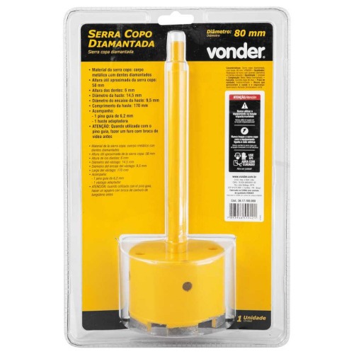 Serra copo diamantada 80 mm com haste de 3/8