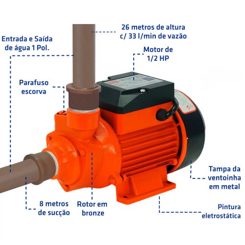Motobomba periférica 1/2 hp monofásica - BP500  220V Motobomba periférica 1/2 hp monofásica - BP500  220V