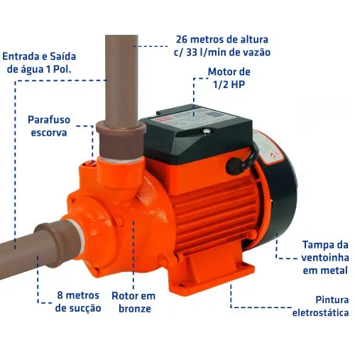 Motobomba periférica 1/2 hp monofásica - BP500  220V