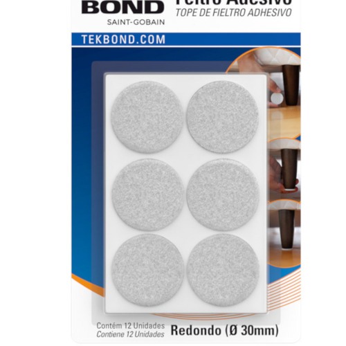 Feltro protetor adesivo redondo 30 mm com 12 unidades Feltro protetor adesivo redondo 30 mm com 12 unidades
