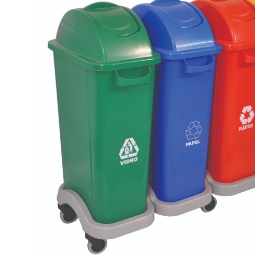 Kit com 4 lixeiras de 50 L para coleta seletiva tampa frontal