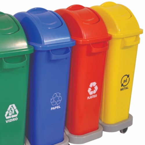 Kit com 4 lixeiras de 50 L para coleta seletiva tampa frontal