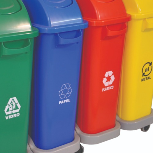Kit com 4 lixeiras de 50 L para coleta seletiva tampa frontal