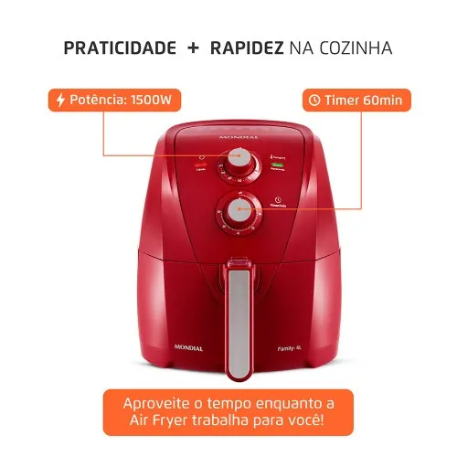 Fritadeira elétrica sem óleo Air Fryer 4L 1.500 Watts - AFN-40-FR  110V