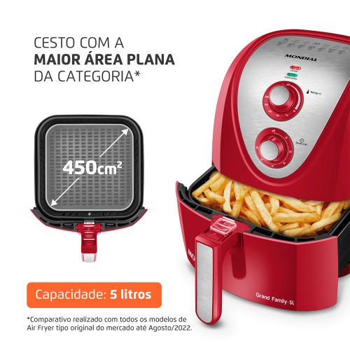Fritadeira eltrica sem leo Air Fryer 5L 1900W Grand Family Inox - AFN-50-RI  220V