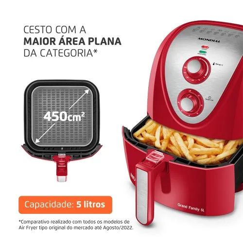 Fritadeira elétrica sem óleo Air Fryer 5L 1900W Grand Family Inox - AFN-50-RI  110V