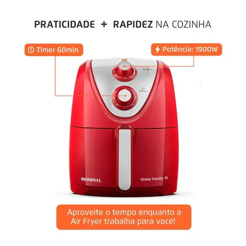 Fritadeira elétrica sem óleo Air Fryer 5L 1900W Grand Family Inox - AFN-50-RI  110V