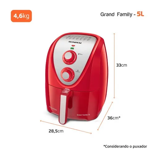 Fritadeira elétrica sem óleo Air Fryer 5L 1900W Grand Family Inox - AFN-50-RI  110V