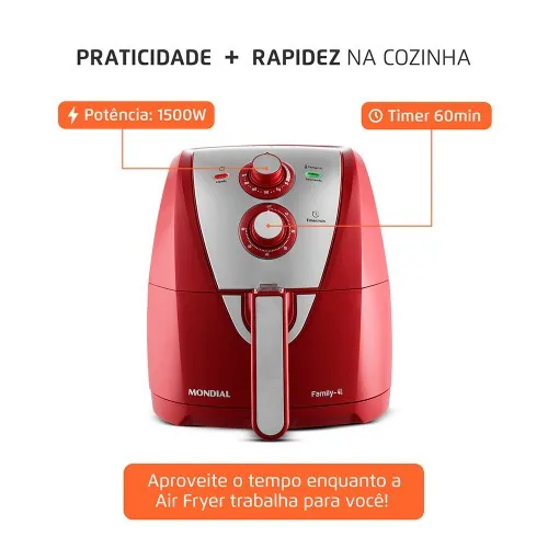 Fritadeira elétrica sem óleo Air Fryer 4L 1.500 Watts - AFN-40-RI  220V