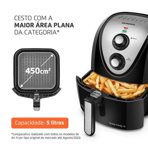 Fritadeira elétrica sem óleo Air Fryer 5L 1900W Grand Family Inox - AFN-50-BI  220V