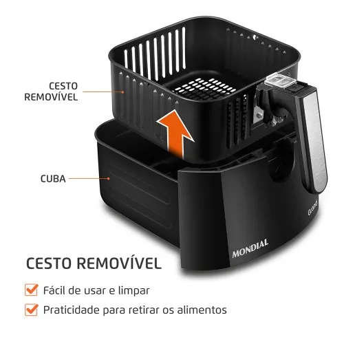 Fritadeira elétrica sem óleo Air Fryer 5L 1900W Grand Family Inox - AFN-50-BI  220V