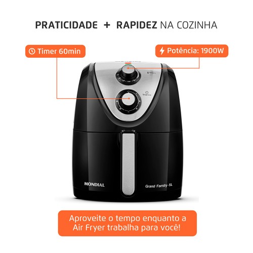 Fritadeira eltrica sem leo Air Fryer 5L 1900W Grand Family Inox - AFN-50-BI  220V