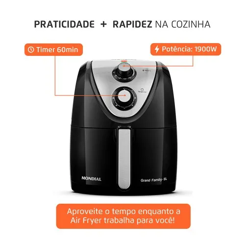 Fritadeira elétrica sem óleo Air Fryer 5L 1900W Grand Family Inox - AFN-50-BI  220V