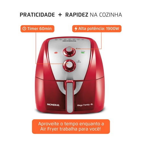 Fritadeira elétrica sem óleo Air Fryer 8L 1900W Mega Family - AFN-80-RI  110V Fritadeira elétrica sem óleo Air Fryer 8L 1900W Mega Family - AFN-80-RI  110V