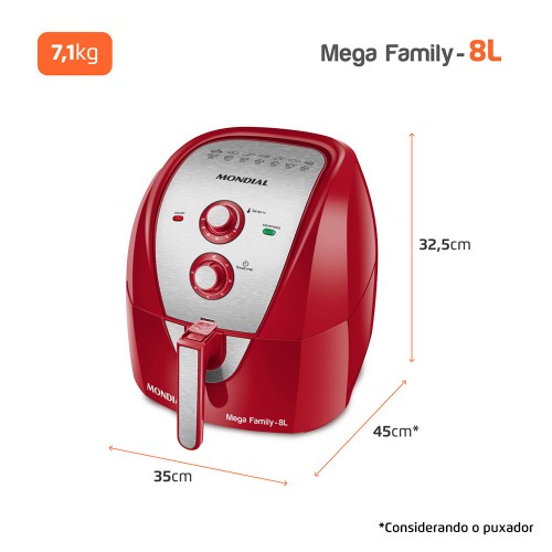 Fritadeira elétrica sem óleo Air Fryer 8L 1900W Mega Family - AFN-80-RI  110V Fritadeira elétrica sem óleo Air Fryer 8L 1900W Mega Family - AFN-80-RI  110V