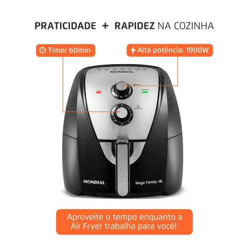 Fritadeira elétrica sem óleo Air Fryer 8L 1900W Mega Family - AFN-80-BI  220V